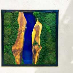 Moss Wall Decor, Art, Wood & Preserved Moss, Resin River - thumbnail 2