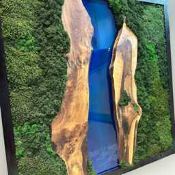Moss Wall Decor, Art, Wood & Preserved Moss, Resin River - thumbnail 3