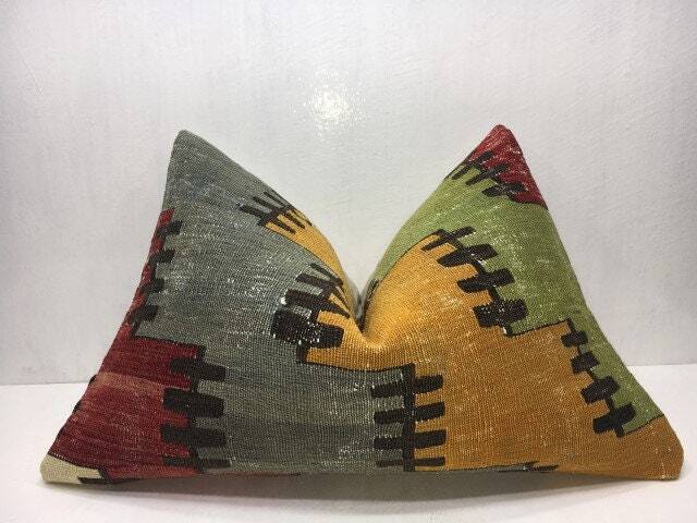 Vintage Turkish Kilim Pillow Cover, Handwoven Accent Pillow, 16x24 - image 1