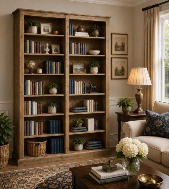Solid Pine Adjustable Display Shelving, 7Ft X 5Ft Library Bookcase - image 1