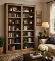 Solid Pine Adjustable Display Shelving, 7Ft X 5Ft Library Bookcase