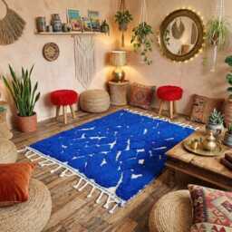 Blue Moroccan Rug Handmade Wool Berber Rug - thumbnail 3