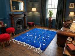 Blue Moroccan Rug Handmade Wool Berber Rug - thumbnail 1