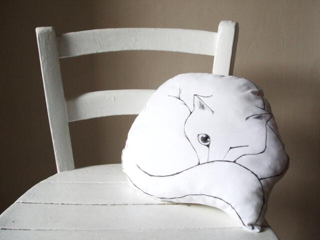 Handmade Cat Throw Pillow, White Cotton Fabric, Pet Lover Gift - image 1
