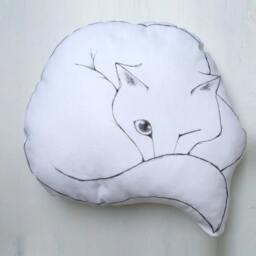 Handmade Cat Throw Pillow, White Cotton Fabric, Pet Lover Gift - thumbnail 3