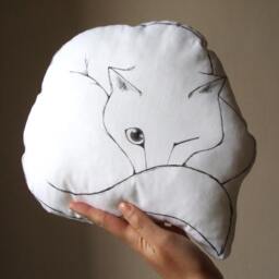 Handmade Cat Throw Pillow, White Cotton Fabric, Pet Lover Gift - thumbnail 2