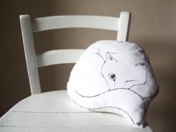 Handmade Cat Throw Pillow, White Cotton Fabric, Pet Lover Gift - thumbnail 1