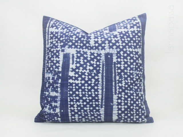Hmong Indigo Batik Pillow Cover - Handwoven Hill Tribe Textile - 18x18 - image 1