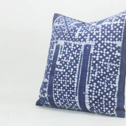 Hmong Indigo Batik Pillow Cover - Handwoven Hill Tribe Textile - 18x18 - thumbnail 2