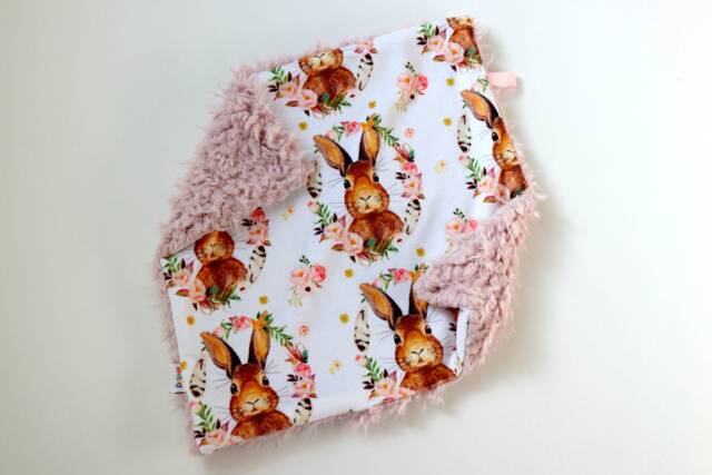 Dream Lovie. Security Blanket. Personalized Lovey. Faux Fur Floral Bunny White. Mini Baby Minky Shower Gift - image 1