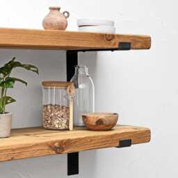 Rustic Wood Shelf With Industrial Metal Brackets - 30cm Depth