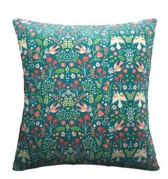 Folklore Birds Floral Cushion Cover , Jade Green Throw Pillow Scatter Cushions - thumbnail 1