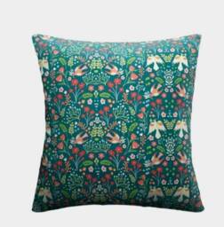 Folklore Birds Floral Cushion Cover , Jade Green Throw Pillow Scatter Cushions - thumbnail 3