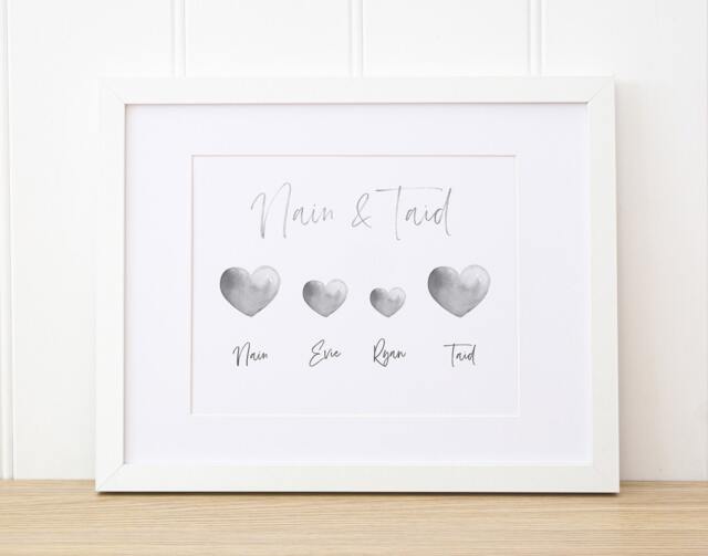 Personalised Nain & Taid Gift - Foil Framed Print Welsh Grandparents Grandchildren Family Keepsake - image 1