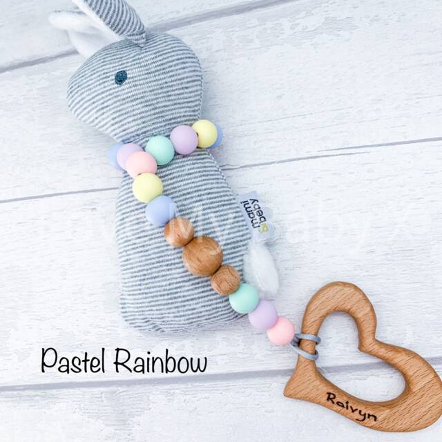 Rainbow Personalised Bespoke Gift My First Easter Bunny Rattle Sensory Engraved Toy Newborn Name - image 1