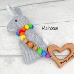 Rainbow Personalised Bespoke Gift My First Easter Bunny Rattle Sensory Engraved Toy Newborn Name - thumbnail 3