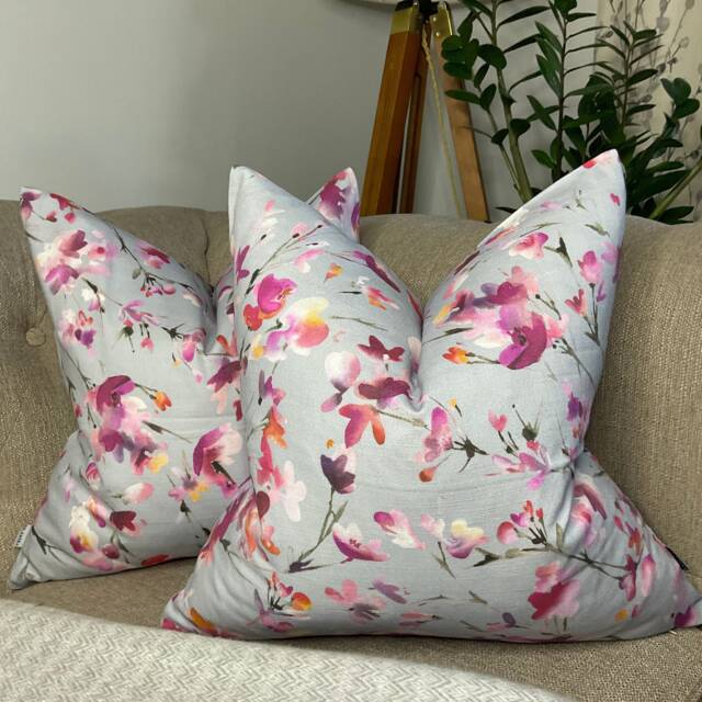 Floral Cushion Cover, Decorative Pillow Modern Countryside Design, Scatter Pillow, Double Sided, Blue Pink Voyage Armathwaite Fabric - image 1