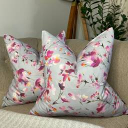 Floral Cushion Cover, Decorative Pillow Modern Countryside Design, Scatter Pillow, Double Sided, Blue Pink Voyage Armathwaite Fabric - thumbnail 1