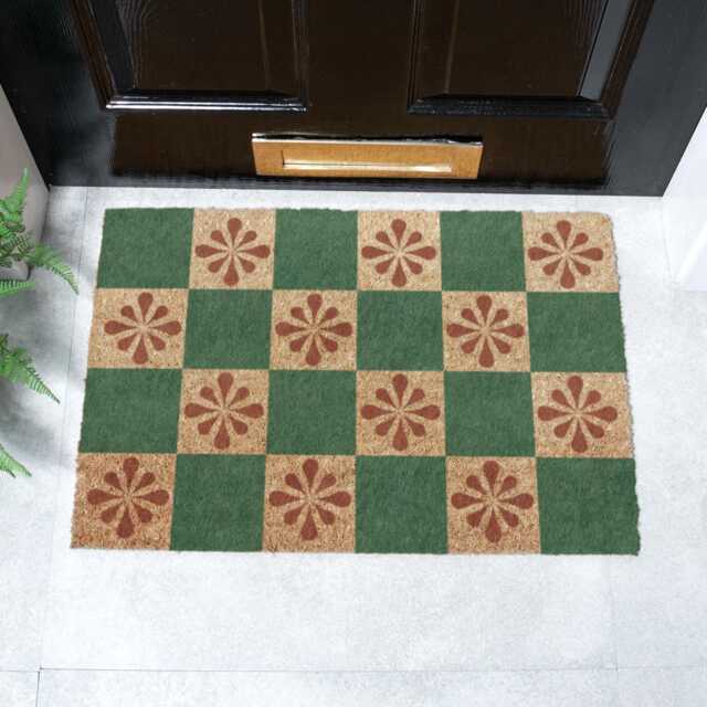 Green Petal Checkerboard Doormat - Home Decor Indoor 60 X 40cm - image 1