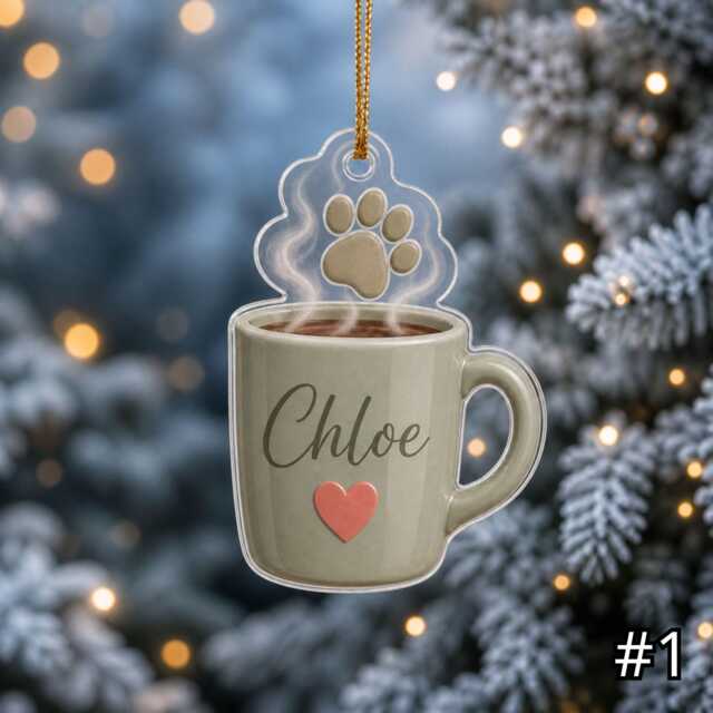 Personalized Pet Paw Coffee Mug Ornament, Acrylic Christmas Dog Mom Cat Gift, Custom Name Cup Decor Gift - image 1