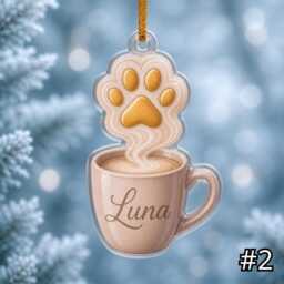 Personalized Pet Paw Coffee Mug Ornament, Acrylic Christmas Dog Mom Cat Gift, Custom Name Cup Decor Gift - thumbnail 2