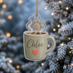 Personalized Pet Paw Coffee Mug Ornament, Acrylic Christmas Dog Mom Cat Gift, Custom Name Cup Decor Gift