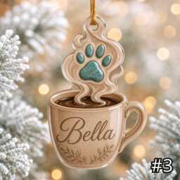 Personalized Pet Paw Coffee Mug Ornament, Acrylic Christmas Dog Mom Cat Gift, Custom Name Cup Decor Gift - thumbnail 3