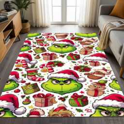 Grinch Christmas Rug Whoville Holiday Decor, Nonslip Area Mat - thumbnail 1