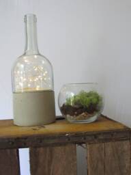 Upcycled Wine Bottle Fairy Twinkle String Light With Concrete Base Unique Gift For Wine Lover, Table & Home Decor, Nightlight, Bookcase