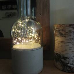 Upcycled Wine Bottle Fairy Twinkle String Light With Concrete Base Unique Gift For Wine Lover, Table & Home Decor, Nightlight, Bookcase - thumbnail 2