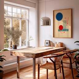 Japanese Abstract Geometric Poster, Bauhaus Minimalist Wall Art, Modern Retro Print, Red Blue Circle Composition, Mid Century Decor - thumbnail 2