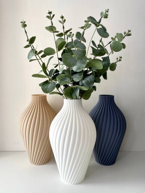 White Dried Flower Vase, Modern & Stylish 3D Printed Fall Decor, Perfect For Flowers, Ribbed Vase - image 1