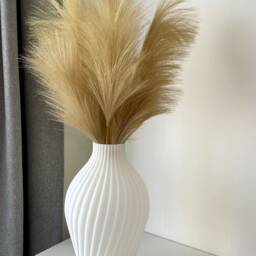 White Dried Flower Vase, Modern & Stylish 3D Printed Fall Decor, Perfect For Flowers, Ribbed Vase - thumbnail 2