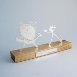 Handmade Silver Personalized Two Figured Tabletop Sculpture, Gifts From Your Child's Art, Unique Christmas Gift - thumbnail 3