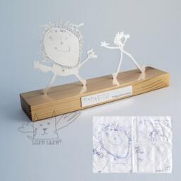 Handmade Silver Personalized Two Figured Tabletop Sculpture, Gifts From Your Child's Art, Unique Christmas Gift