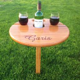 Handmade Outdoor Wine Table &stand, Personalized Birthday Gift, Folding Table, Anniversary, Retirement, Christmas Patio - thumbnail 3