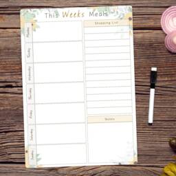 Dry Wipe Whiteboard Weekly Family Menu Meal Planner Board With Dry Wipe Pen Included. Shopping List & Notes Section - thumbnail 2