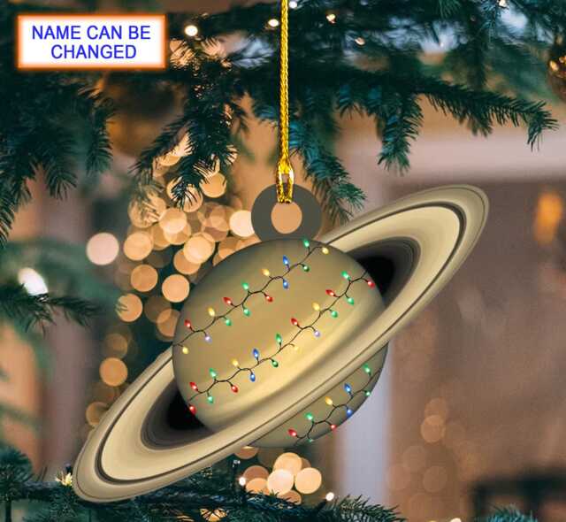 Saturn With Led Light Personalized Ornament, Tree Hanging Decor, Christmas Flat 2D Ornament Planets in Solar System - image 1