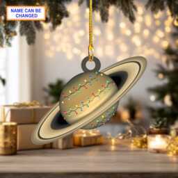 Saturn With Led Light Personalized Ornament, Tree Hanging Decor, Christmas Flat 2D Ornament Planets in Solar System - thumbnail 2