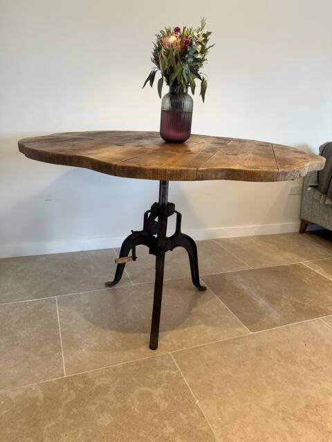 Foret Adjustable Height Crank Live Edge Flower Rustic Circle Chunky Scaffold Metal Leg Dining Pub Desk Table Handcrafted With Solid Wood - image 1