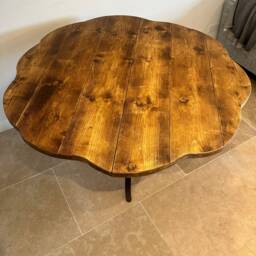 Foret Adjustable Height Crank Live Edge Flower Rustic Circle Chunky Scaffold Metal Leg Dining Pub Desk Table Handcrafted With Solid Wood - thumbnail 3