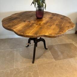 Foret Adjustable Height Crank Live Edge Flower Rustic Circle Chunky Scaffold Metal Leg Dining Pub Desk Table Handcrafted With Solid Wood - thumbnail 2