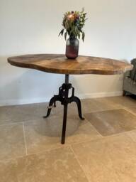 Foret Adjustable Height Crank Live Edge Flower Rustic Circle Chunky Scaffold Metal Leg Dining Pub Desk Table Handcrafted With Solid Wood - thumbnail 1