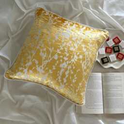 Mimosa Yellow, Burnout Velvet Nature & Floral Pattern, Contemporary Throw Pillow Cover/Euro Sham - Yellow Drops - thumbnail 3