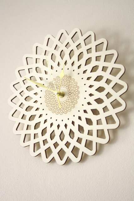 Wooden Clock, Natural Home Decor, Geometric Flower, Oriental Pattern, Rose-Shaped Decoration, Wood Engraved, Wall Art Design, Silent Movment - image 1