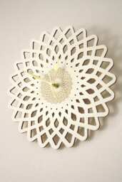 Wooden Clock, Natural Home Decor, Geometric Flower, Oriental Pattern, Rose-Shaped Decoration, Wood Engraved, Wall Art Design, Silent Movment - thumbnail 1