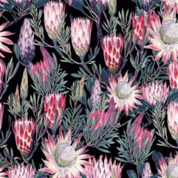 Botanical Velvet Drum Lampshade, Black & Pink Protea Floral - thumbnail 2