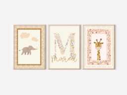 Set Of 3 Pretty Safari Animal Prints With A Pink, Peach & Cream Colour Scheme Perfect For Nursery, Bedroom Or Playroom - Prints Only - thumbnail 1