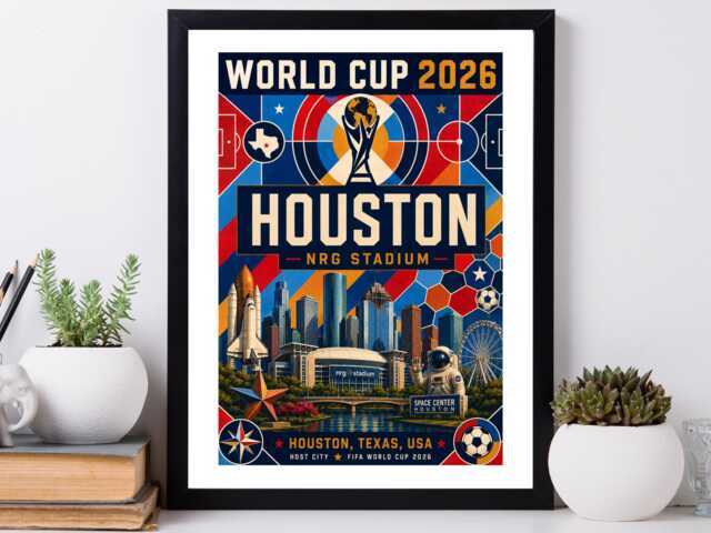 Houston World Cup 2026 Host City - Football Print Gift Bespoke A5 A4 A3 Framed Or Unframed - image 1