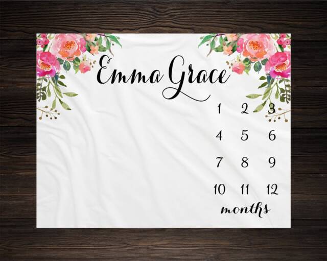 Girl Milestone Blanket Month Growth Tracker Minky Fleece Custom Personalized Baby Shower Gift Watercolor Floral Newborn - image 1